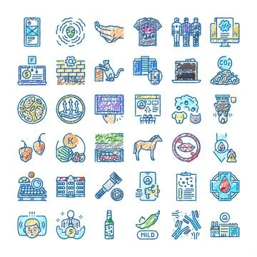 Hand drawn doodle icon set illustrating various concepts Ilustración de archivo