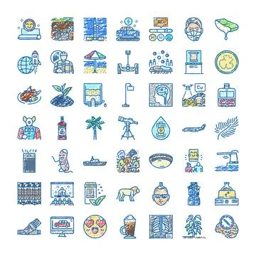 Hand drawn doodle icon set illustrating various themes 스톡 일러스트