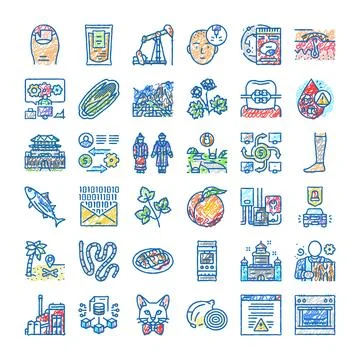 Hand drawn doodle icon set illustrating various concepts Ilustración de archivo