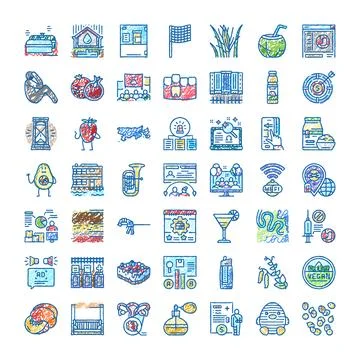 Hand drawn doodle icon set illustrating various concepts Stock Illustration