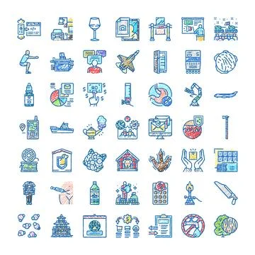 Hand drawn doodle icon set business technology logistics 스톡 일러스트