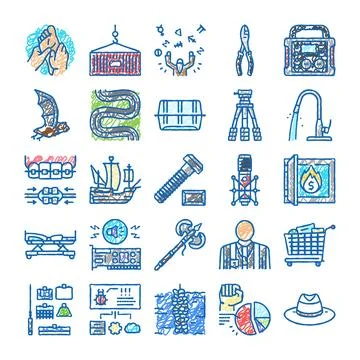 Hand drawn doodle icon set illustrating various concepts Stock Illustration