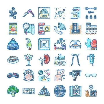 Hand drawn doodle icon set illustrating various concepts Ilustración de archivo