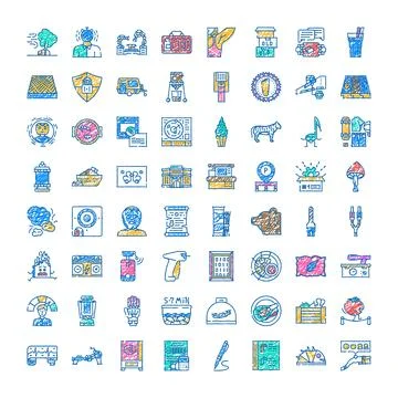 Hand drawn doodle icons colored scribble collection Stock Illustration