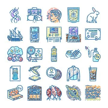 Hand drawn doodle icons exploring various concepts 스톡 일러스트