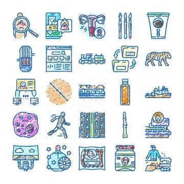 Hand drawn doodle icons exploring various concepts 스톡 일러스트