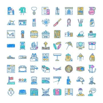 Hand drawn doodle icons expressing diverse lifestyle objects 스톡 일러스트