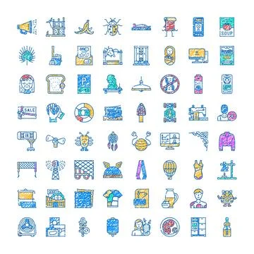 Hand drawn doodle icons representing various objects and concepts 库存插图