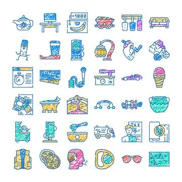 Hand drawn doodle icons representing various concepts Stock Illustration