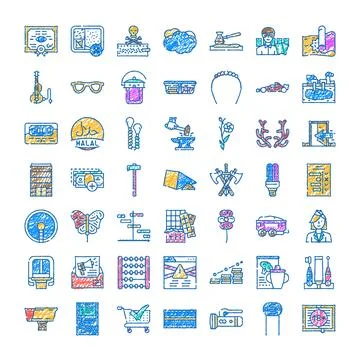 Hand drawn doodle icons representing various concepts and objects Stock Illustration