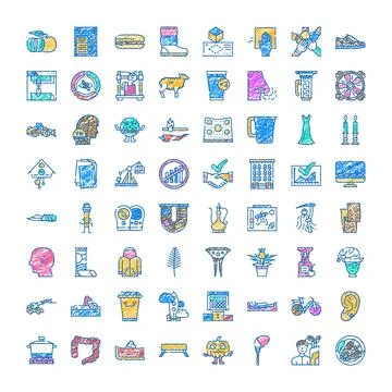 Hand drawn doodle icons representing various concepts and objects イラスト素材