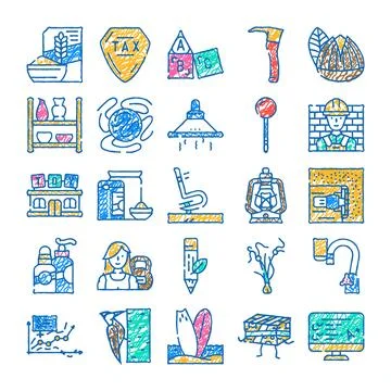 Hand drawn doodle icons representing education and industry Ilustración de archivo