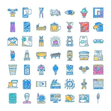 Hand drawn doodle icons representing diverse concepts Stock Illustration