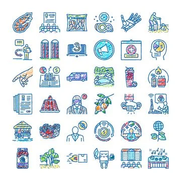 Hand drawn doodle icons representing diverse business concepts Stock Illustration
