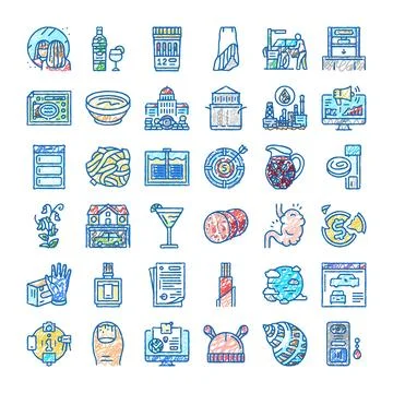 Hand drawn doodle icons representing varied abstract concepts Ilustración de archivo