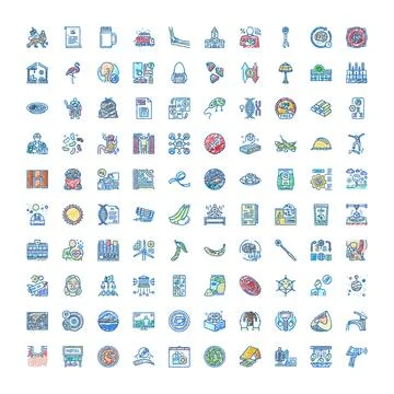 Hand drawn doodle icons representing diverse concept collection Stock Illustration