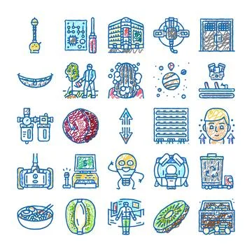 Hand drawn doodle icons representing modern technology and lifestyle Stock Illustration