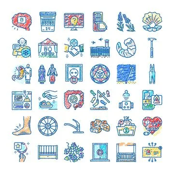 Hand drawn doodle icons representing various themes Stock-Illustration