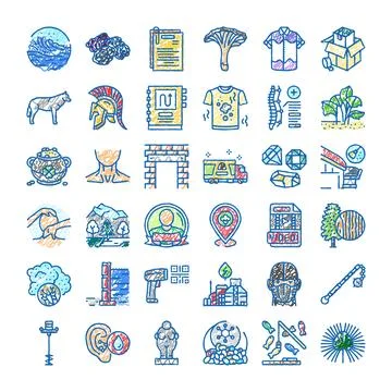 Hand drawn doodle icons set for various concepts Stock Illustration