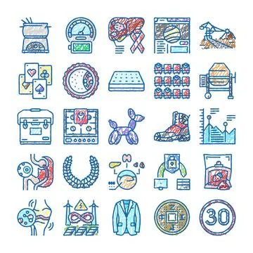 Hand drawn doodle icons set for business and technology Stock Illustration