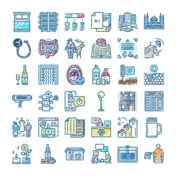 Hand drawn doodle icons for various concepts collection Ilustración de archivo