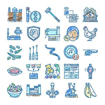 Hand drawn doodle icons for various concepts Stock Illustration