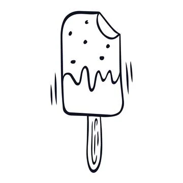 Hand drawn doodle illustration of a bitten popsicle ice cream on a stick Stock Illustration