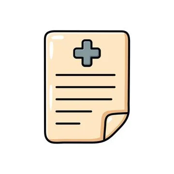 Hand-drawn doodle illustration of a document or prescription sheet with a c.. Stock Illustration
