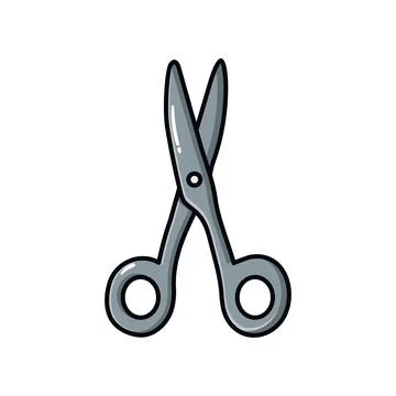 Hand-drawn doodle illustration of a pair of metal scissors in flat vector s.. Stock Illustration
