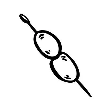 Hand drawn doodle illustration of two olives on a toothpick Stock Illustration