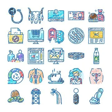 Hand drawn doodle illustrations set for various concepts Stock Illustration