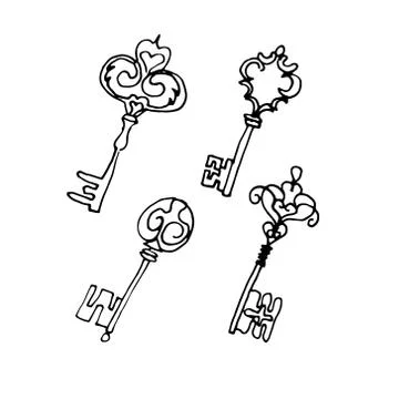 Hand drawn doodle key set.Perfect for invitation, greeting card Stock Illustration