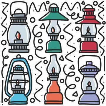 Hand-drawn doodle lantern lights art design element illustration. Stock Illustration