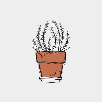 Hand Drawn Doodle Lavender Herb in Rustic Terracotta Pot Sketch Vector Illu.. Stock Illustration