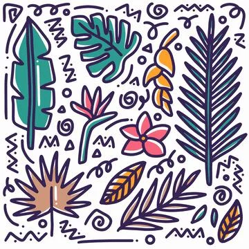 Hand drawn doodle leaf set Stock Illustration