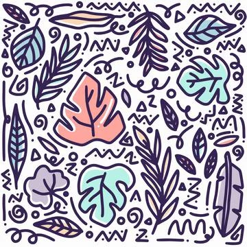 Hand drawn doodle leaf set Stock Illustration