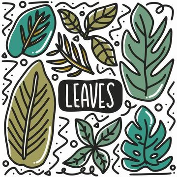 Hand-drawn doodle leaf type art design element illustration. Stock Illustration