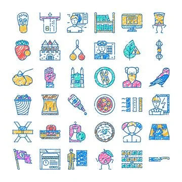 Hand drawn doodle line art icon collection Stock Illustration