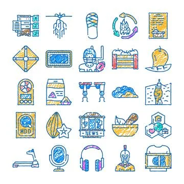 Hand drawn doodle line art icon collection Stock Illustration