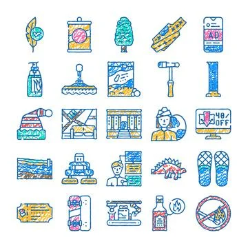 Hand drawn doodle line art icon collection 스톡 일러스트