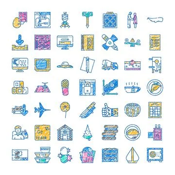 Hand drawn doodle line art icon set Stock Illustration