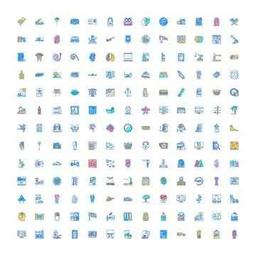 Hand drawn doodle line art icon set in flat style 스톡 일러스트