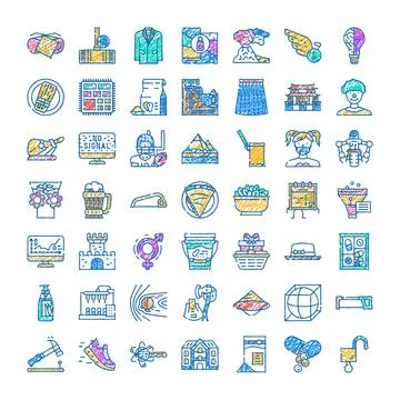 Hand drawn doodle line art icon collection Stock Illustration