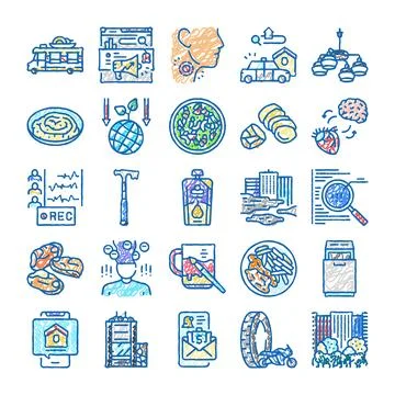 Hand drawn doodle line art icons collection Ilustración de archivo