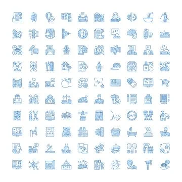 Hand drawn doodle line icons on white background Ilustración de archivo
