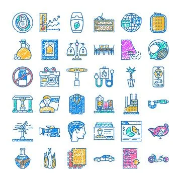 Hand drawn doodle line icons collection Stock Illustration
