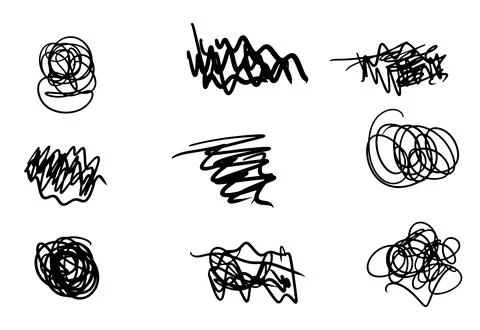 Hand drawn doodle line shape set or scribble collection. Black figures isol.. Illustrazione stock