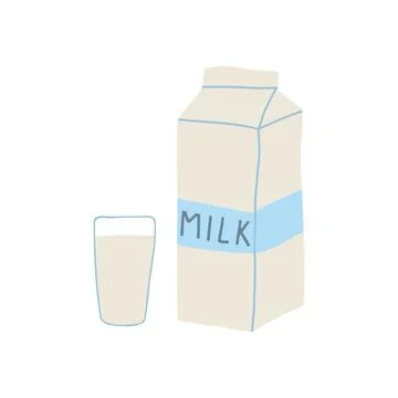 Hand drawn doodle line vector illustration of milk in carton package with gla Stock Illustration