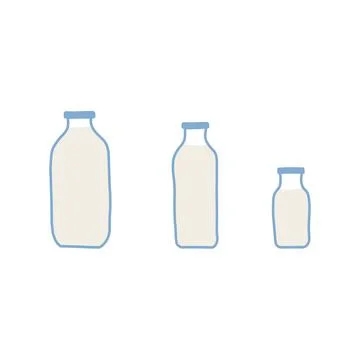 Hand drawn doodle line vector illustration set of milk, kefir in different gl Stock Illustration