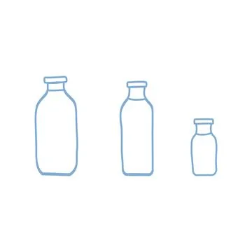 Hand drawn doodle line vector illustration set of milk, kefir in different glass Stock Illustration